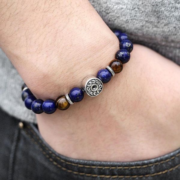 link, chain 8mm lapis lazuli women's men's beaded bracelet tiger eye stone beads male wristband stainless steel charm elastic dbm4, Black 
link, chain 8mm lapis lazuli women's men's beaded bracelet tiger eye stone beads male wristband stainless steel charm elastic dbm4, Black