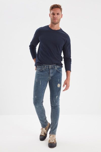 men's jeans trendyol male skinny fit destroylu tmnaw22je0304, Blue 
men's jeans trendyol male skinny fit destroylu tmnaw22je0304, Blue