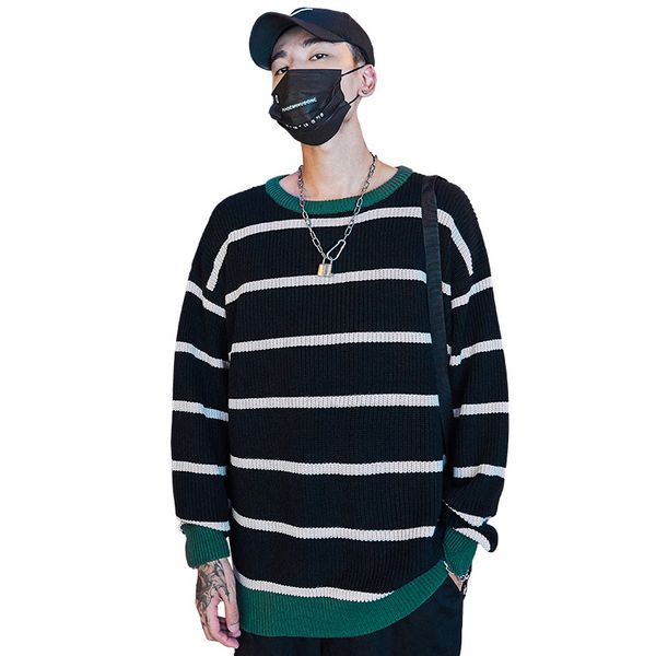 striped design sweater, cotton comfortable pullover, fashion sportswear, long-sleeved hoodie popular, Black