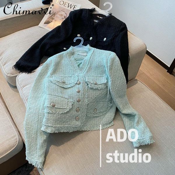 women's jackets elegant sweet all-matching fashion long sleeves single breasted tweed fringe v-neck slimming high street coat for women, Black;brown
women's jackets elegant sweet all-matching fashion long sleeves single breasted tweed fringe v-neck slimming high street coat for women, Black;brown