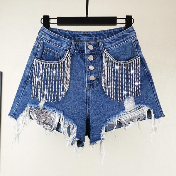 women's jeans 2021 summer fashion loose wide leg denim shorts women heavy work sequins rhinestones tassels holes high waist, Blue
women's jeans 2021 summer fashion loose wide leg denim shorts women heavy work sequins rhinestones tassels holes high waist, Blue