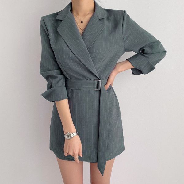 women spring turn down collar long sleeve blazer dress vintage office lady sashe high waist striped elegant vestidos, Black;gray
women spring turn down collar long sleeve blazer dress vintage office lady sashe high waist striped elegant vestidos, Black;gray