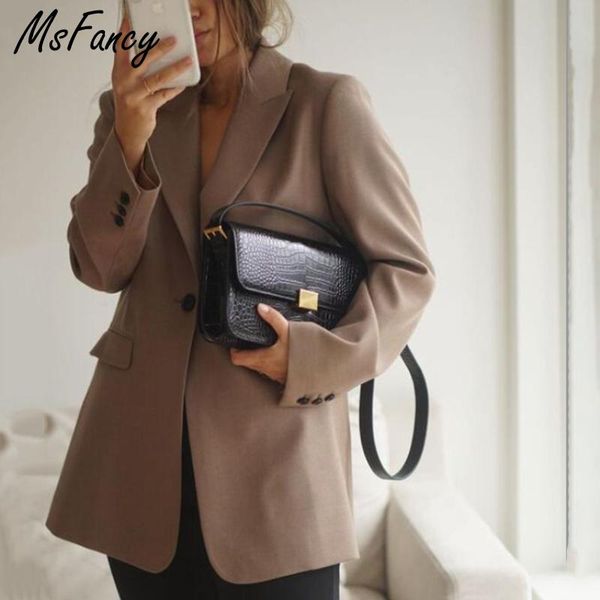women's suits & blazers msfancy fall brown blazer women vintage single button oversized jacket 2021 official lady suit, White;black
women's suits & blazers msfancy fall brown blazer women vintage single button oversized jacket 2021 official lady suit, White;black