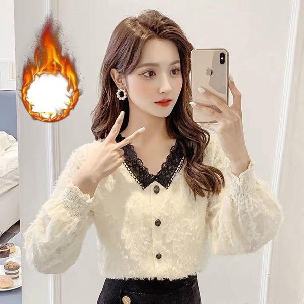 women's blouses & shirts 2021 autumn and winter korean lace bottoming shirt sweaters long sleeve loose v-collar hollow princess style y, White
women's blouses & shirts 2021 autumn and winter korean lace bottoming shirt sweaters long sleeve loose v-collar hollow princess style y, White