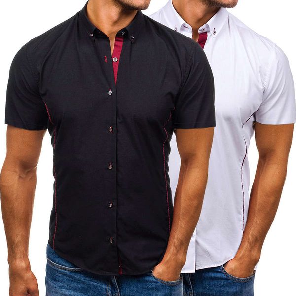 shirtsmen's short sleeve shirt with slim fit and personalized edging design, White;black
shirtsmen's short sleeve shirt with slim fit and personalized edging design, White;black