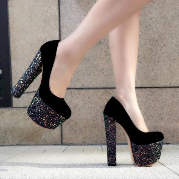 dress shoes sequined spring and summer thick heel dance t stage hate the sky 17cm super high suede nightclub 16 cm women's, Black
dress shoes sequined spring and summer thick heel dance t stage hate the sky 17cm super high suede nightclub 16 cm women's, Black
