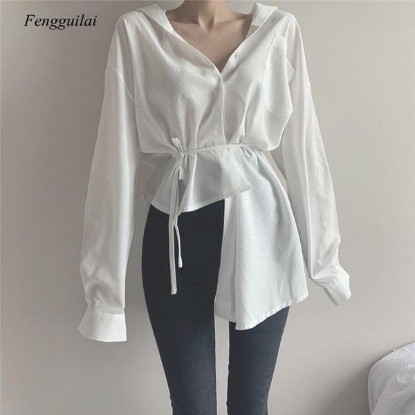 women's blouses & shirts 2021 spring long sleeve v-neck cardigan button up shirt casual lace-up white blouse irregular korean style fo
women's blouses & shirts 2021 spring long sleeve v-neck cardigan button up shirt casual lace-up white blouse irregular korean style fo