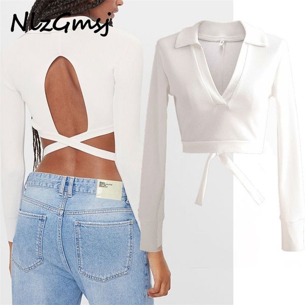 t shirt women summer short v-neck back hollow lace-up long sleeve t-shirt white shirts for 210628
t shirt women summer short v-neck back hollow lace-up long sleeve t-shirt white shirts for 210628