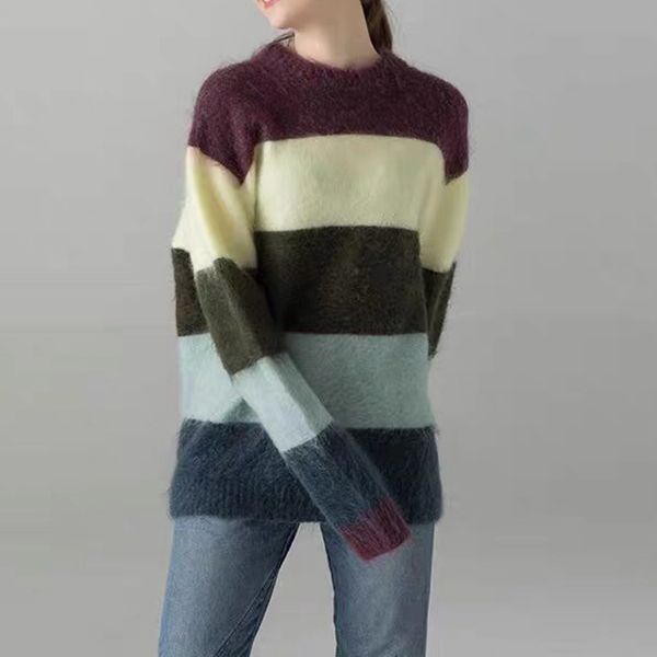 2021 spring and autumn new loose wild knit sweater contrast color stitching round neck long sleeve pullover women 4r9q, White;black
2021 spring and autumn new loose wild knit sweater contrast color stitching round neck long sleeve pullover women 4r9q, White;black