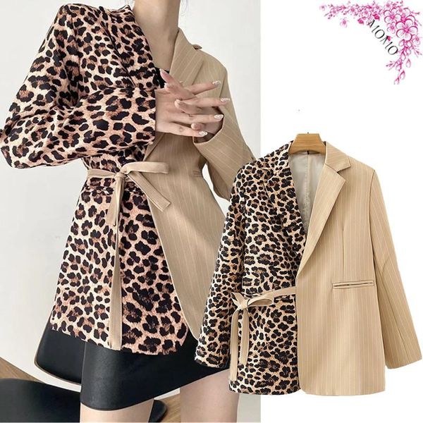 women's suits & blazers 2021 autumn leopard stripe print color matching belt suit jacket european and american mid-length female, White;black
women's suits & blazers 2021 autumn leopard stripe print color matching belt suit jacket european and american mid-length female, White;black