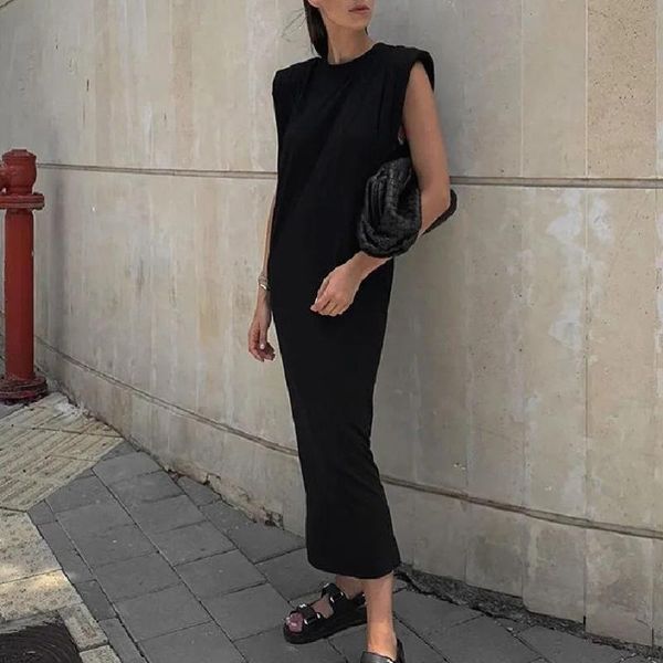 women fashion pure cotton long dress elegant summer casual shoulder pad sleeveless tshirt dress breathable black white vestidos, Black;gray
women fashion pure cotton long dress elegant summer casual shoulder pad sleeveless tshirt dress breathable black white vestidos, Black;gray
