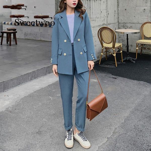 women's suits & blazers fashion women blazer long sleeve double- breasted pants suit office ladies two-piece sets 2021, White;black
women's suits & blazers fashion women blazer long sleeve double- breasted pants suit office ladies two-piece sets 2021, White;black