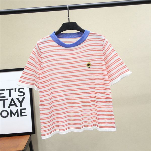 t shirt 2021 summer stripe color blocking embroidery sunflower ice silk short sleeve loose and thin knitted women, White
t shirt 2021 summer stripe color blocking embroidery sunflower ice silk short sleeve loose and thin knitted women, White