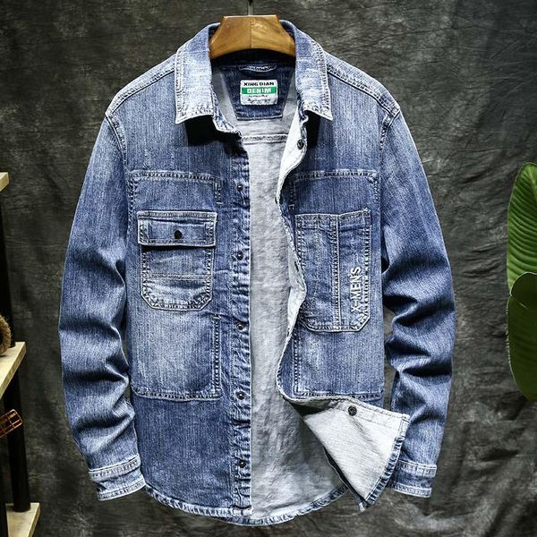 men's jackets spring and summer long-sleeved denim shirt korean youth loose casual plaid trend large size thin jacket, Black;brown
men's jackets spring and summer long-sleeved denim shirt korean youth loose casual plaid trend large size thin jacket, Black;brown