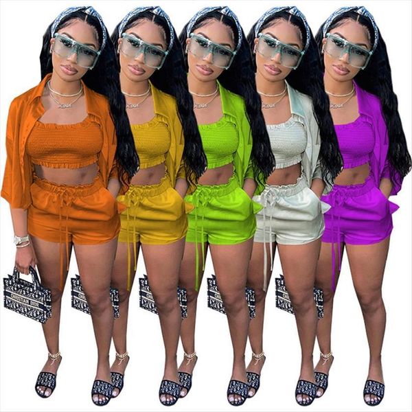 spring summer clothing 3 womens tracksuits piece set high elasticity satin tube shirt buttons shorts sets club outfits wholesale, Gray
spring summer clothing 3 womens tracksuits piece set high elasticity satin tube shirt buttons shorts sets club outfits wholesale, Gray