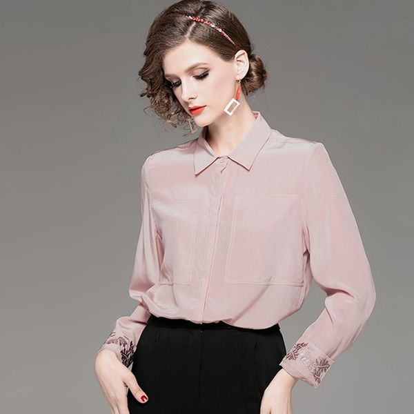 women's blouses & shirts heavy silk shirt turn down collar embroidery long sleeves fashion blouse, White
women's blouses & shirts heavy silk shirt turn down collar embroidery long sleeves fashion blouse, White