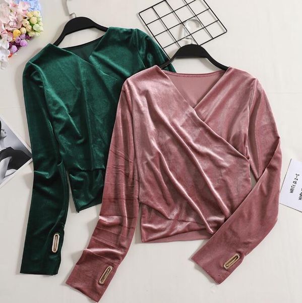women's blouses & shirts 2021 fashion cross-v neck velour korean style long sleeves all-match basic crop top, White
women's blouses & shirts 2021 fashion cross-v neck velour korean style long sleeves all-match basic crop top, White