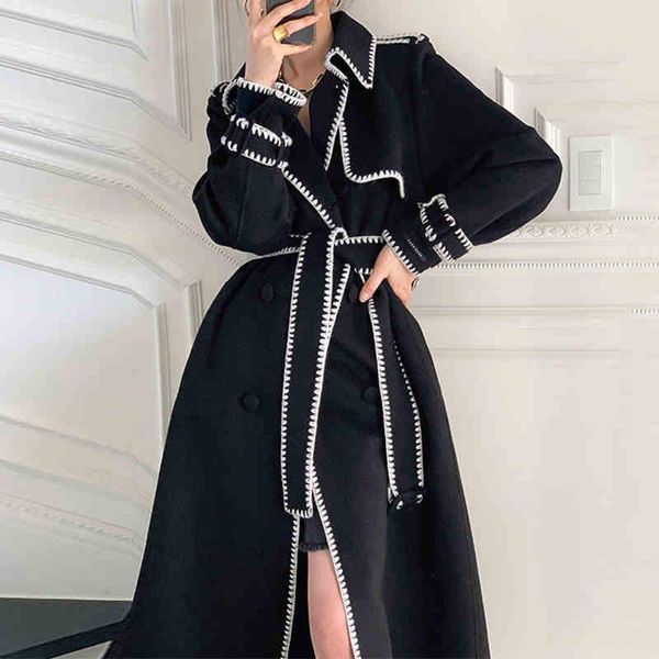 women's wool & blends chic vintage double breasted winter long blend coats elegant thickend bandage faced woolen overcoat female coat, Black
women's wool & blends chic vintage double breasted winter long blend coats elegant thickend bandage faced woolen overcoat female coat, Black