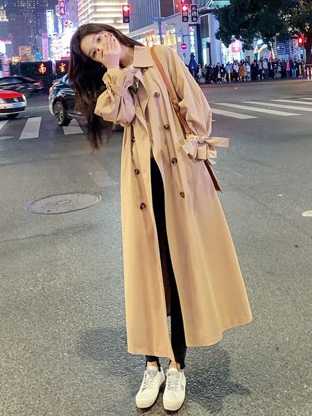 women's trench coats khaki windbreaker coat spring and autumn middle long over the knee korean version loose fashion temperament, Tan;black
women's trench coats khaki windbreaker coat spring and autumn middle long over the knee korean version loose fashion temperament, Tan;black