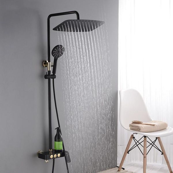 bathroom shower sets matte black brass three functions faucet 400*250mm rainfall head with handheld spray--push-button style
bathroom shower sets matte black brass three functions faucet 400*250mm rainfall head with handheld spray--push-button style