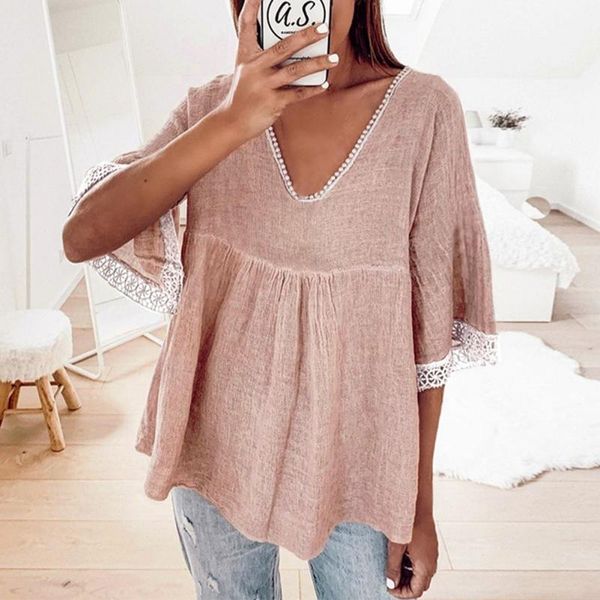 women's t-shirt women half sleeve casual summer tees fashion lace stitching female loose, White
women's t-shirt women half sleeve casual summer tees fashion lace stitching female loose, White