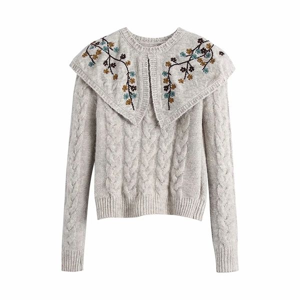 women retro sweet flower embroidery lapel sweater female simplicity long sleeve pullover chic 210531, White
women retro sweet flower embroidery lapel sweater female simplicity long sleeve pullover chic 210531, White