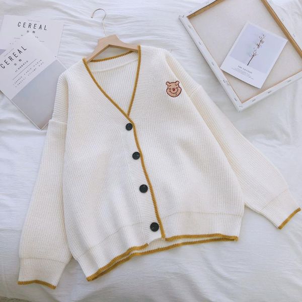 women's knits & tees spring and autumn knit cardigan loose lazy embroidered bear v-neck sweater korean jacket m4217, White
women's knits & tees spring and autumn knit cardigan loose lazy embroidered bear v-neck sweater korean jacket m4217, White