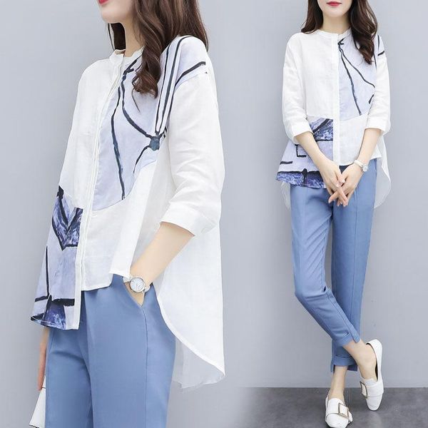 women's two piece pants female 2021 office suit set asymmetrical print shirts +irregular long summer casual 2 sets y728, White
women's two piece pants female 2021 office suit set asymmetrical print shirts +irregular long summer casual 2 sets y728, White