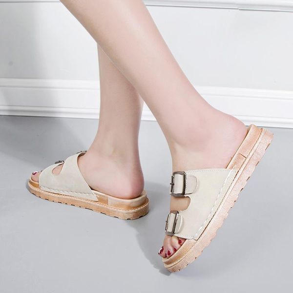 slippers women woman shoes female fashion non-slip flats buckle strap open toe women's footwear 2021 summer ladies comfortable, Black