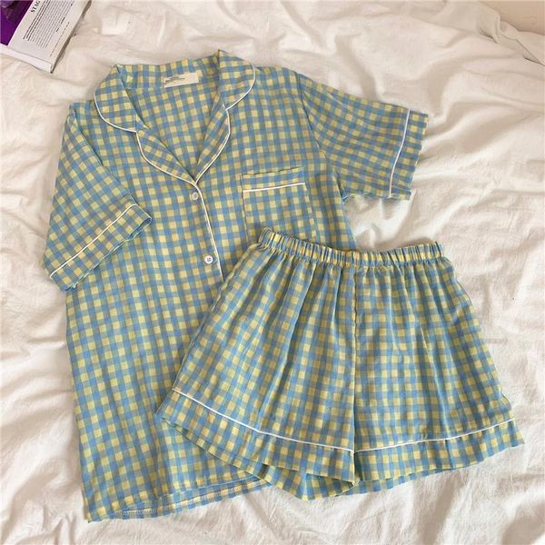 summer pajamas set women short sleeve plaid home suit turn down collar cotton sleepwear loose shorts pijamas casual purple y026, Black;red
summer pajamas set women short sleeve plaid home suit turn down collar cotton sleepwear loose shorts pijamas casual purple y026, Black;red