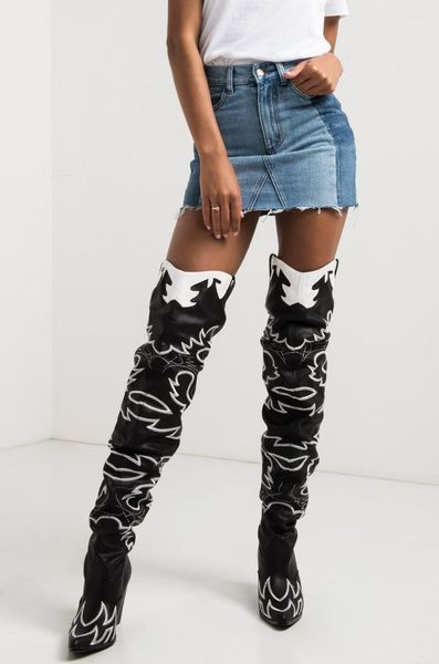 boots 2021 fashion over the knee women patchwork high heel embroidery decoration lady pointed toe long, Black
boots 2021 fashion over the knee women patchwork high heel embroidery decoration lady pointed toe long, Black