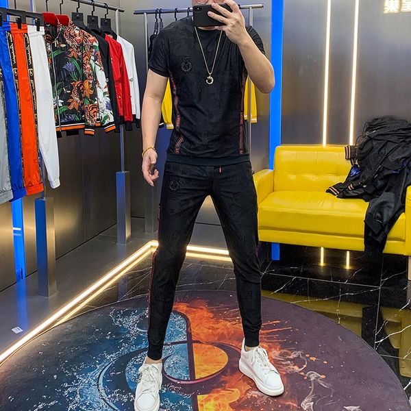 men's tracksuits suit fashion net red 2021 summer camouflage short sleeve embroidery two piece set for men, Gray
men's tracksuits suit fashion net red 2021 summer camouflage short sleeve embroidery two piece set for men, Gray