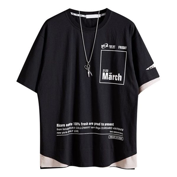 summer hip hop tshirt streetwear casual t-shirt men's clothing cool loose t shirts male printed stitching fake two-piece, White;black
summer hip hop tshirt streetwear casual t-shirt men's clothing cool loose t shirts male printed stitching fake two-piece, White;black