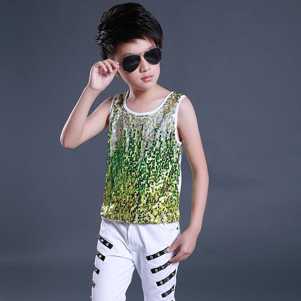 2021 new jazz costume boys colored sequined vest hip hop street dancing clothing modern dance costumes for kids stage show, Black;red
2021 new jazz costume boys colored sequined vest hip hop street dancing clothing modern dance costumes for kids stage show, Black;red