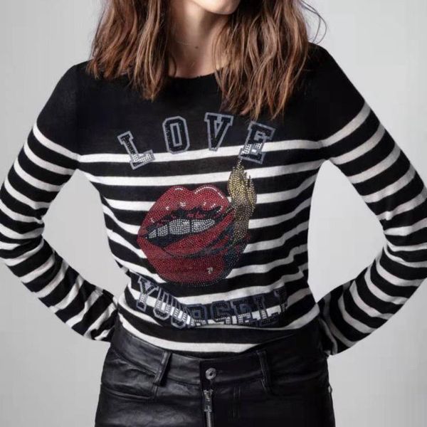 women's sweaters 2022 autumn and winter women sweater striped red lips letters rhinestone decoration cashmere knitted pullover, White;black
women's sweaters 2022 autumn and winter women sweater striped red lips letters rhinestone decoration cashmere knitted pullover, White;black