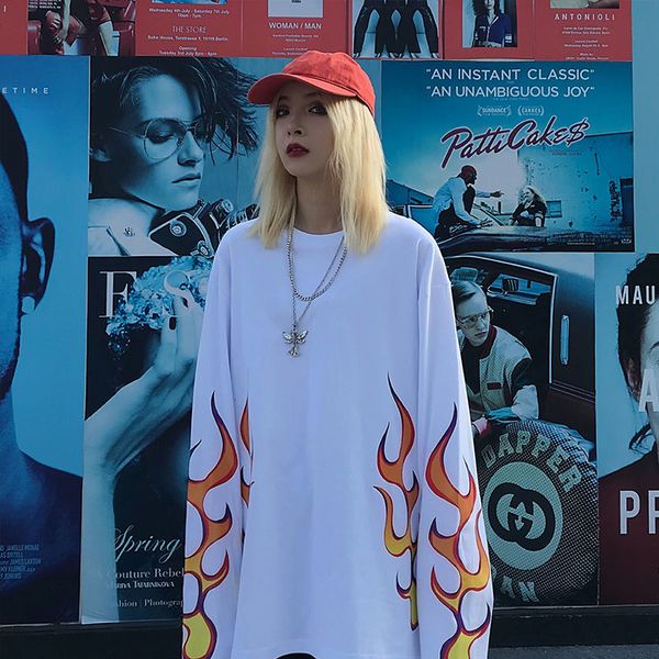 long sleeve shirt with the flaming hip-hop impression of american tshirt women released ulzzang afl0, White
long sleeve shirt with the flaming hip-hop impression of american tshirt women released ulzzang afl0, White