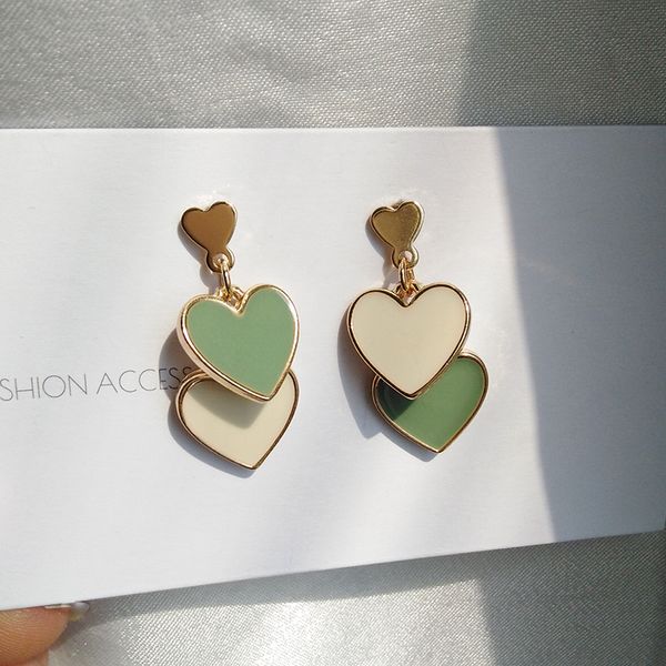s925 needle fashion jewelry earrings delicate design double heart white green dangle drop earrings for girl student party gift, Golden
s925 needle fashion jewelry earrings delicate design double heart white green dangle drop earrings for girl student party gift, Golden