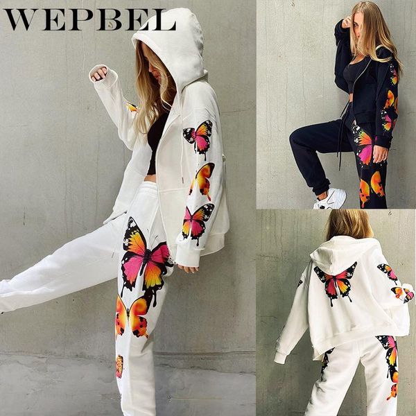 women's two piece pants wepbel fashion butterfly print sports suit autumn casual long sleeve zipper hooded jacket + lace-up pencil, White
women's two piece pants wepbel fashion butterfly print sports suit autumn casual long sleeve zipper hooded jacket + lace-up pencil, White