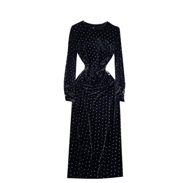casual dresses high sense dress 2021 autumn and winter women's retro velvet stamping wave point slim mid-length split skirt, Black;gray
casual dresses high sense dress 2021 autumn and winter women's retro velvet stamping wave point slim mid-length split skirt, Black;gray