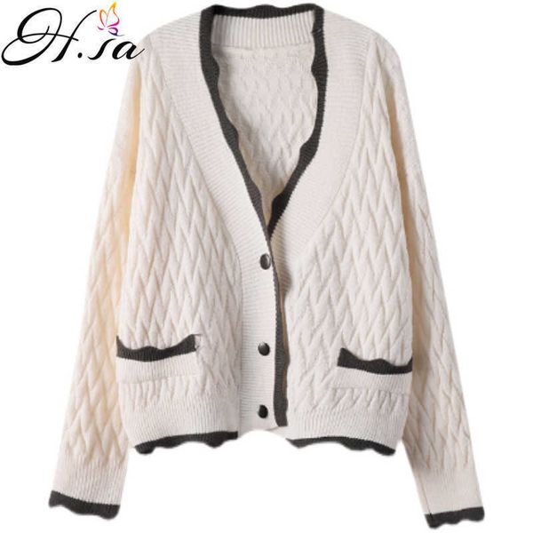 h.sa women's clothing women autumn sweater white cardigans v neck button up casual twisted korean fashion femme jumpers 210716, White;black
h.sa women's clothing women autumn sweater white cardigans v neck button up casual twisted korean fashion femme jumpers 210716, White;black
