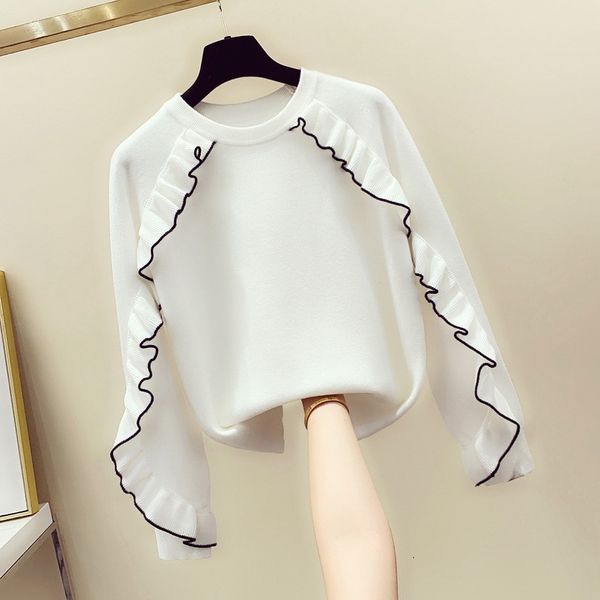 new woman's sweater around her neck loose retro frilly female blouses autumn fashion clothes 2021 white jumper student qmtg, White;black
new woman's sweater around her neck loose retro frilly female blouses autumn fashion clothes 2021 white jumper student qmtg, White;black