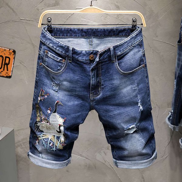 summer embroidered jeans shorts men's handsome punk capris personality fashion brand pants stretch breeches, Blue
summer embroidered jeans shorts men's handsome punk capris personality fashion brand pants stretch breeches, Blue