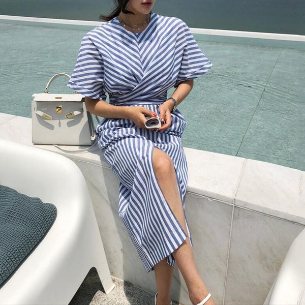 2021 new blue striped tunic straight casual summer beach short sleeve office ladies midi dress elegant loose split vestidos mujer sa2m, Black;gray
2021 new blue striped tunic straight casual summer beach short sleeve office ladies midi dress elegant loose split vestidos mujer sa2m, Black;gray
