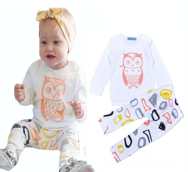 children's autumn wear owl long sleeve printed pants baby boys girls spring and summer suit, White
children's autumn wear owl long sleeve printed pants baby boys girls spring and summer suit, White