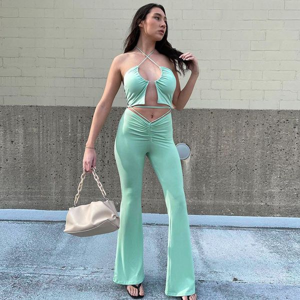 halter criss cross cut out knit and flare pants set elegant club fashion outfits two piece matching sethigh quality, White
halter criss cross cut out knit and flare pants set elegant club fashion outfits two piece matching sethigh quality, White