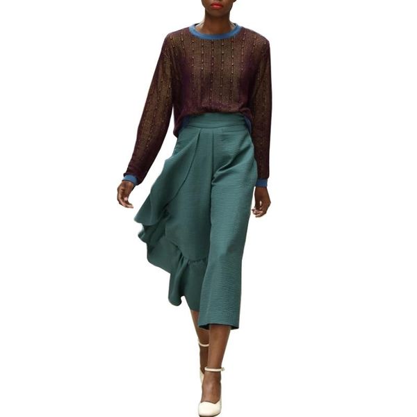 women's pants & capris ael ruffles asymmetric wide leg women high waist irregular calf length casual trouser femme fashion ol clothing, Black;white
women's pants & capris ael ruffles asymmetric wide leg women high waist irregular calf length casual trouser femme fashion ol clothing, Black;white
