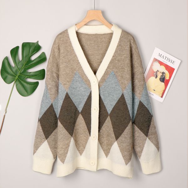 autumn winter argyle cardigan women vintage knitted sweater oversized cardigan v-neck single-breasted korean knitwear, White;black
autumn winter argyle cardigan women vintage knitted sweater oversized cardigan v-neck single-breasted korean knitwear, White;black
