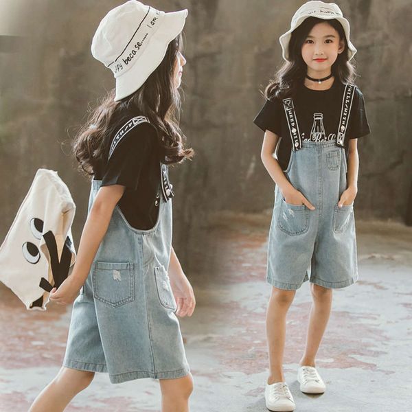 summer 2021 new clothing girls' suit big children's fashion denim strap shorts two piece set short sleeve, White
summer 2021 new clothing girls' suit big children's fashion denim strap shorts two piece set short sleeve, White