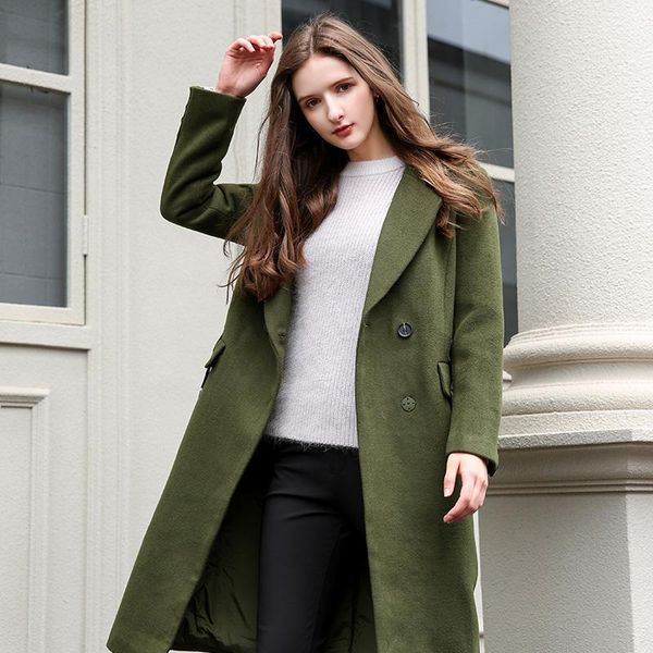 women's wool & blends korean woman winter coats and jackets long sleeve trench coat for women green office lady vintage woolen, Black 
women's wool & blends korean woman winter coats and jackets long sleeve trench coat for women green office lady vintage woolen, Black