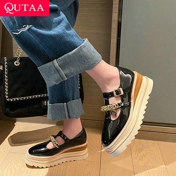 dress shoes qutaa 2021 t-strap patent leather round toe women pumps fashion wedge high heel ankle strap female size 34-40, Black
dress shoes qutaa 2021 t-strap patent leather round toe women pumps fashion wedge high heel ankle strap female size 34-40, Black